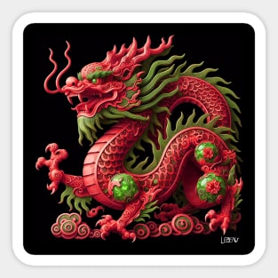 zodiac wood green jade dragon ecopop asian beast kaiju art in red Sticker